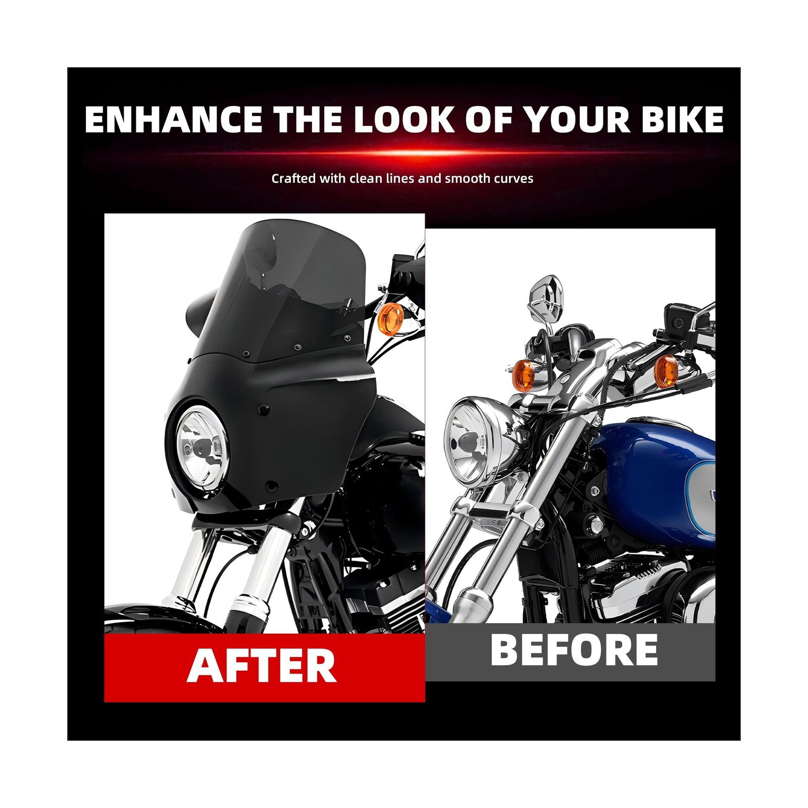FATECIM Motorcycle 5.75″ Headlight Fairing with 11″ Smoke Windshield Windscre…
