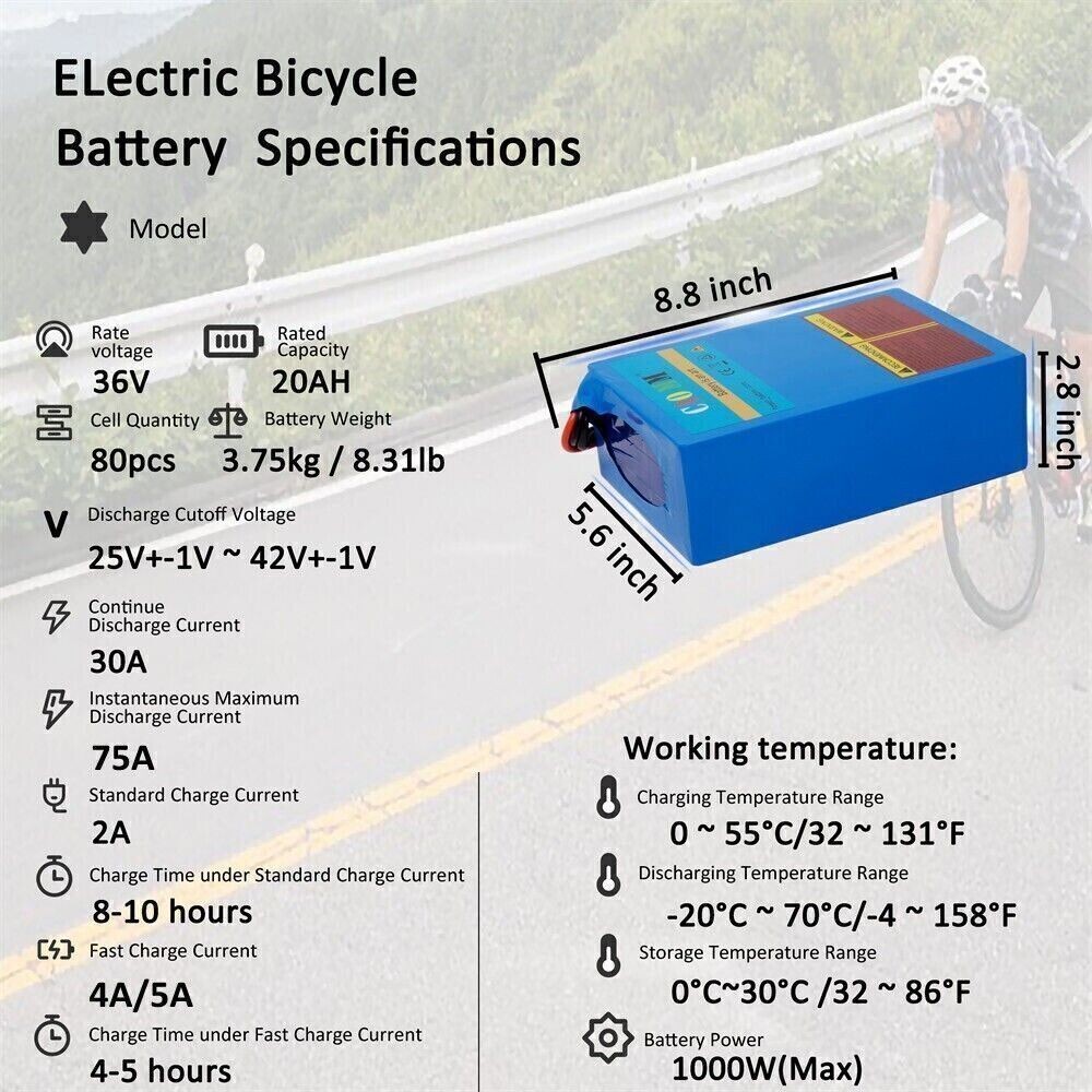 36V 20AH Lithium Ebike Battery 30A For 100W-1500W Electric Bicycle Bike Scooter