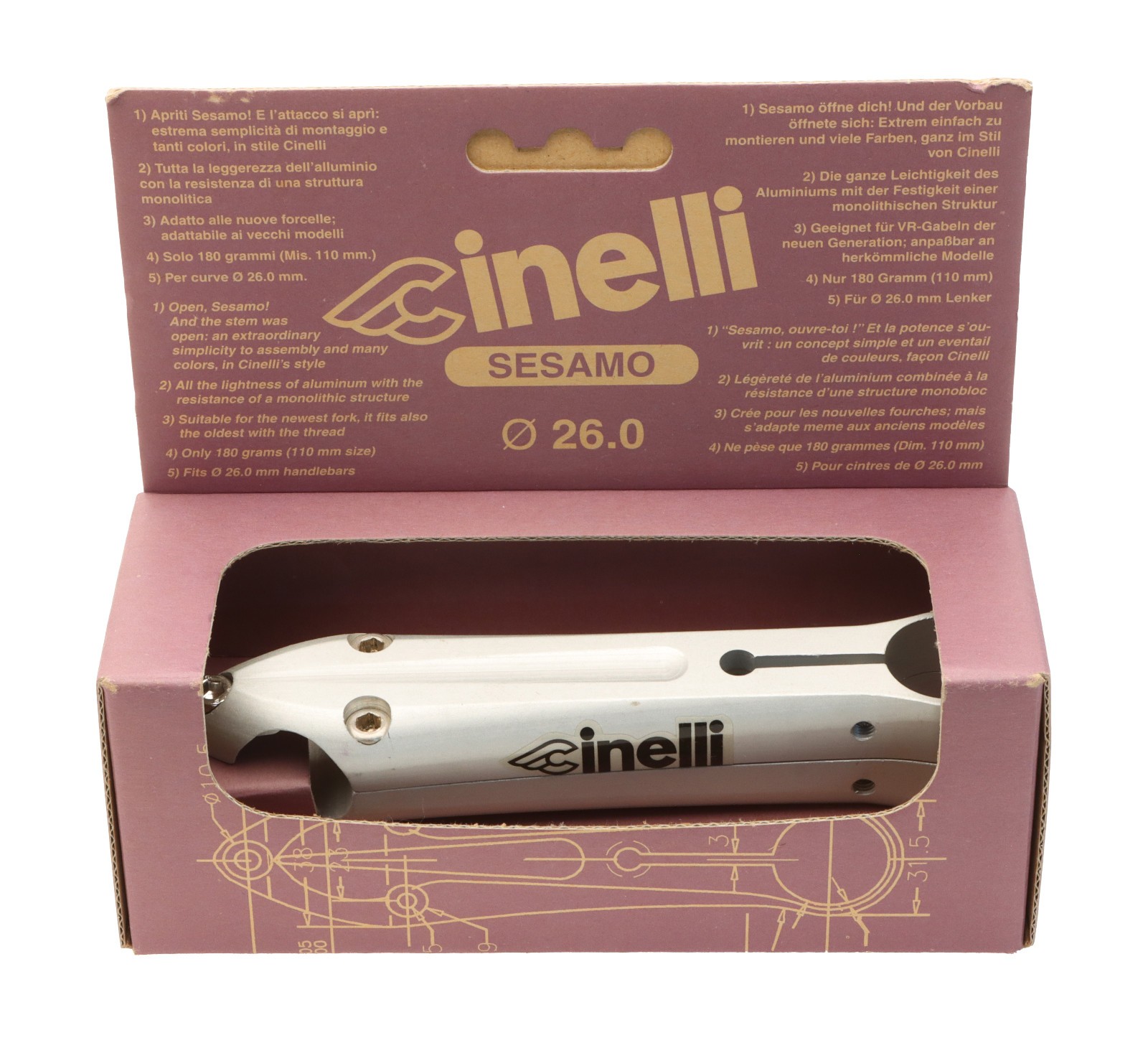 Cinelli 1″ Sesamo 25.4mm Ahead Stem 140mm Length 26.0mm Clamp Silver NEW NOS