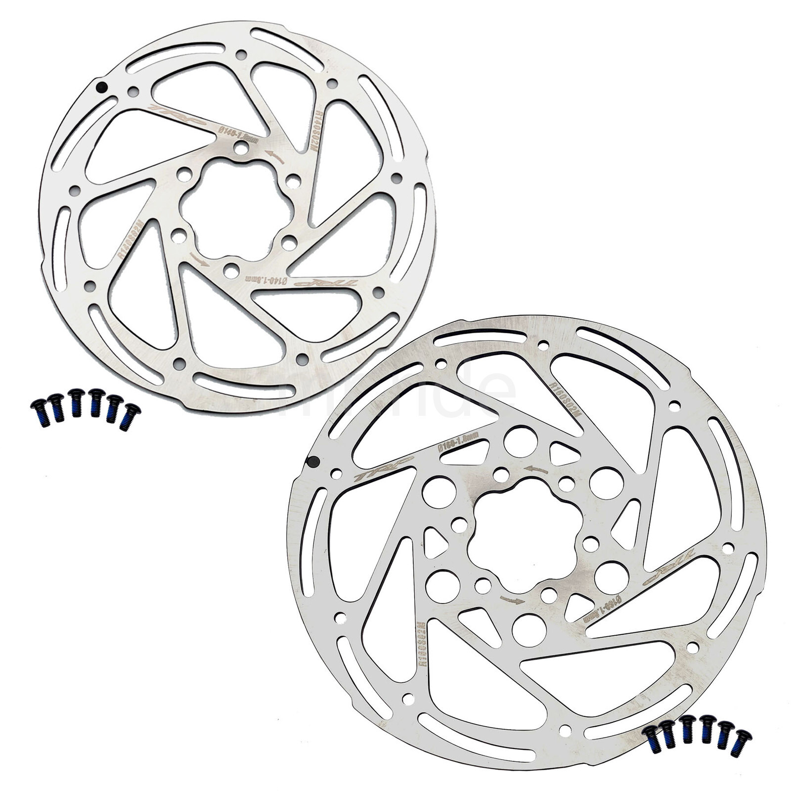 Trp RS02M Bike Disc Brake Rotor Set, 160mm+140mm w/12 bolts, Silver, 1.8mm thick