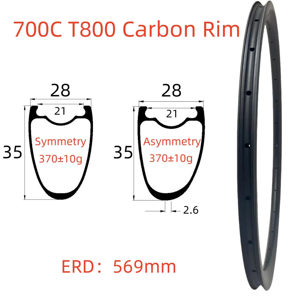 1 Pcs 700C Road Bike Carbon Rim 28mm Wide 35mm Depth Tubeless Hookless