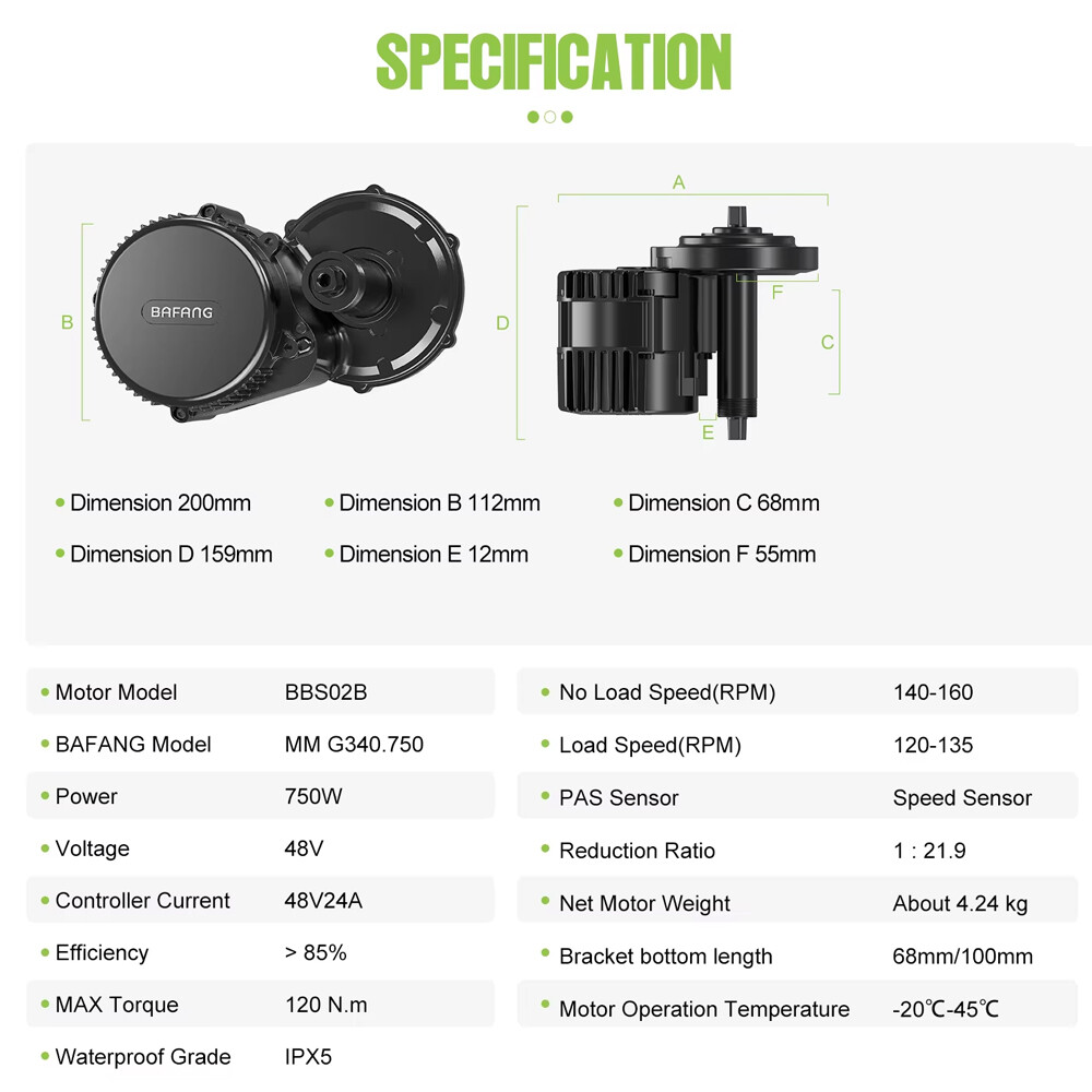 48V750W Bafang Mid Drive Motor Kit 68-73mm Ebike Conversion Kit + EKD01 Display