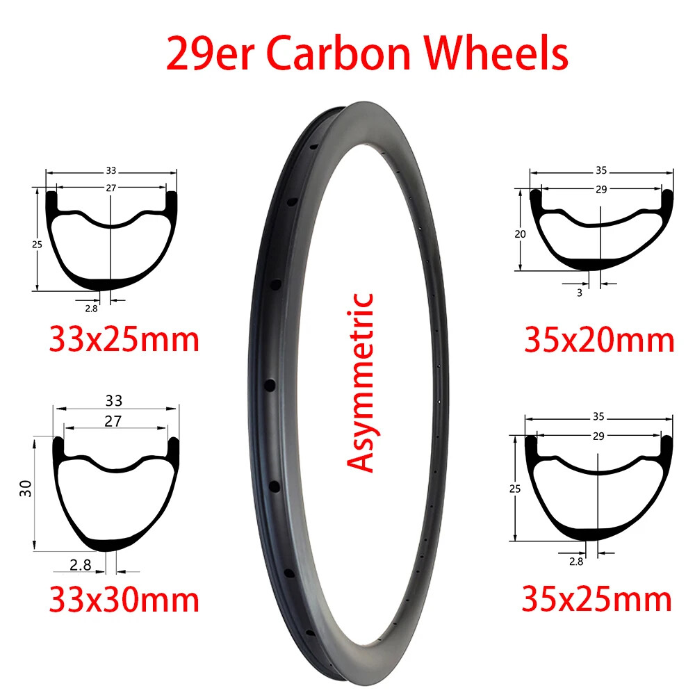 Asymmetry XC MTB Carbon Rims 29er Mountain Bike Tubeless Clincher Hookless Wheel