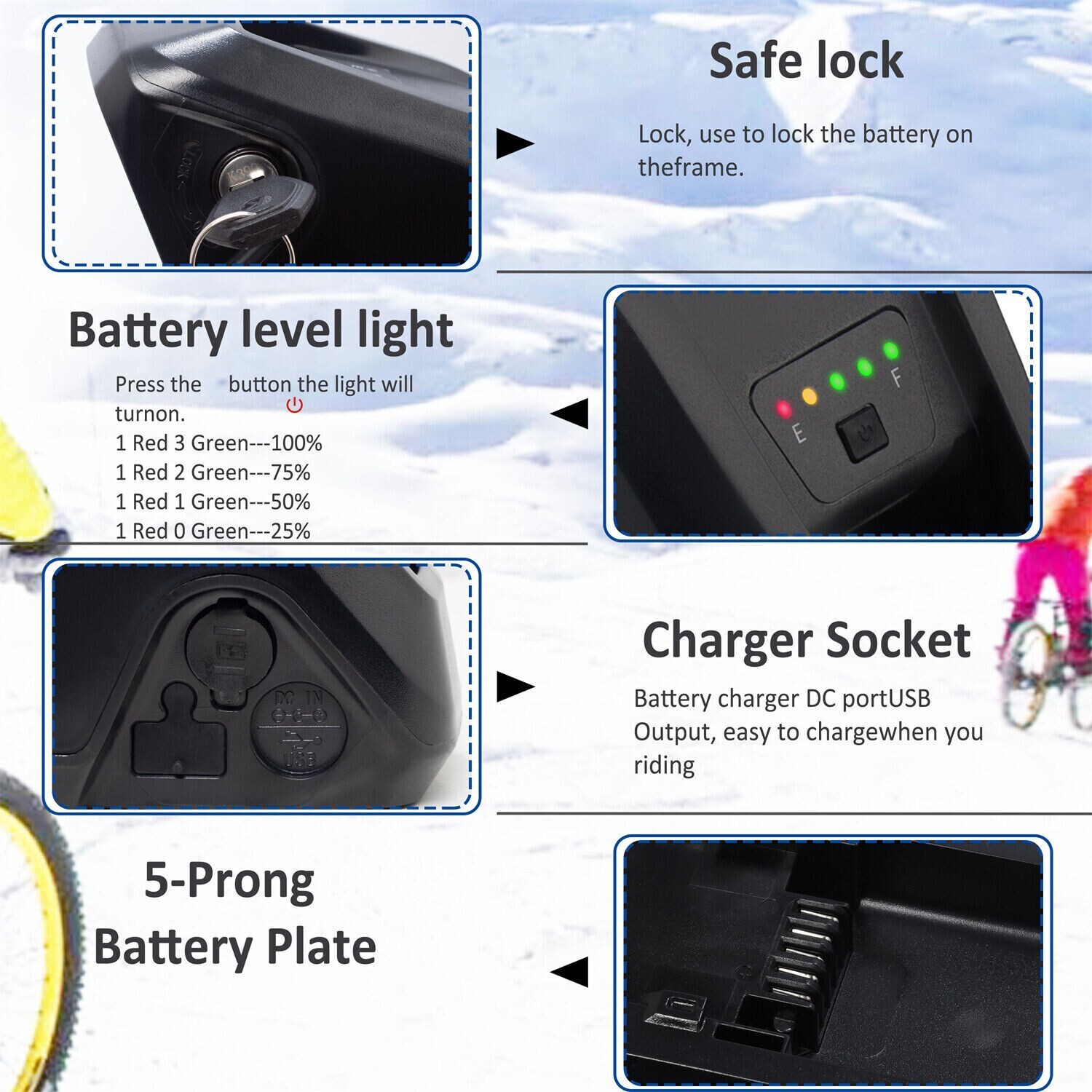 36V 20Ah Electric Bicycle Bike Ebike Lithium Battery Rechargeable 5Pin 40A BMS