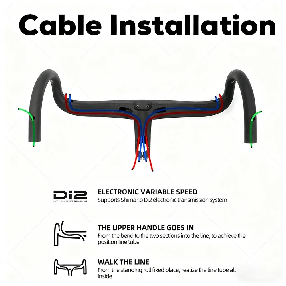Road Bicycle Full Carbon Fiber Integrated Handlebar High Rigidity 380-440mm