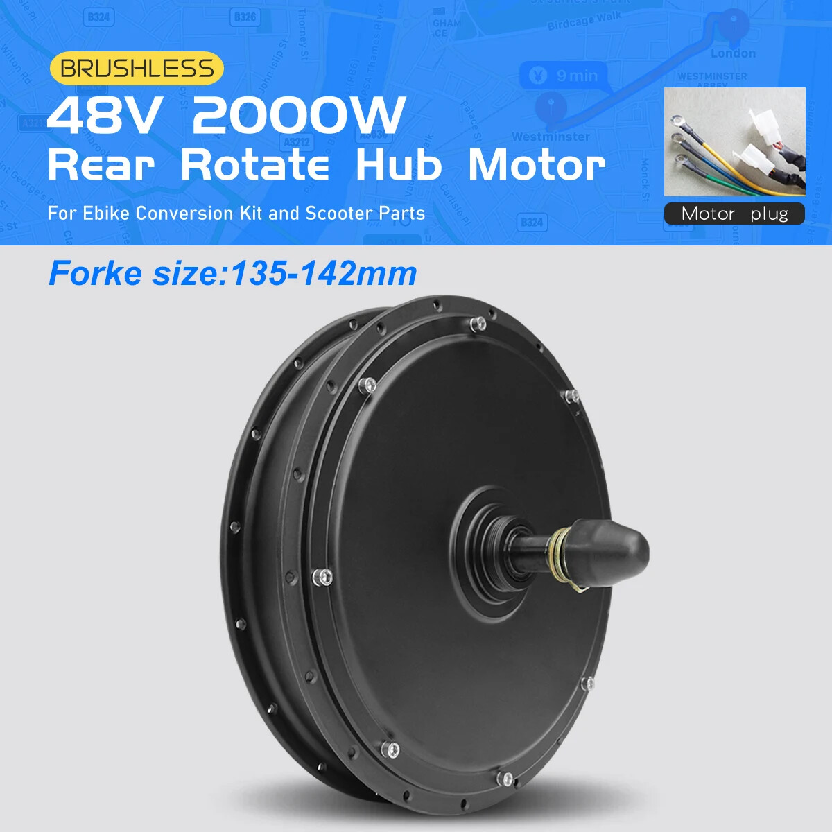 48V 52V 2000W Front/Rear Brushless Nongear Hub Motor Drive for MTB Electric Bike