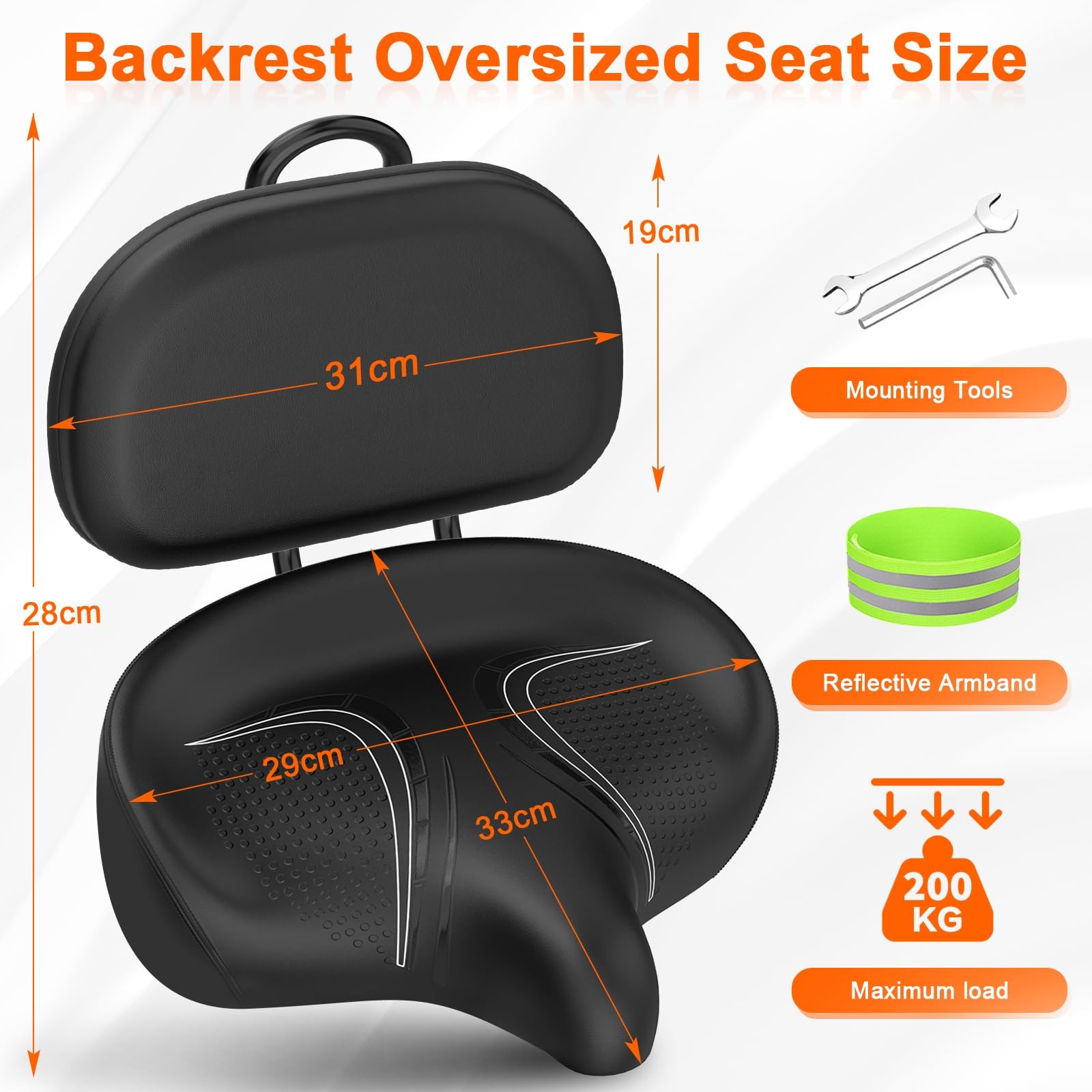 BLUEWIND Oversized Bike Seat with Backrest, Design for Electric Bike, High Me…