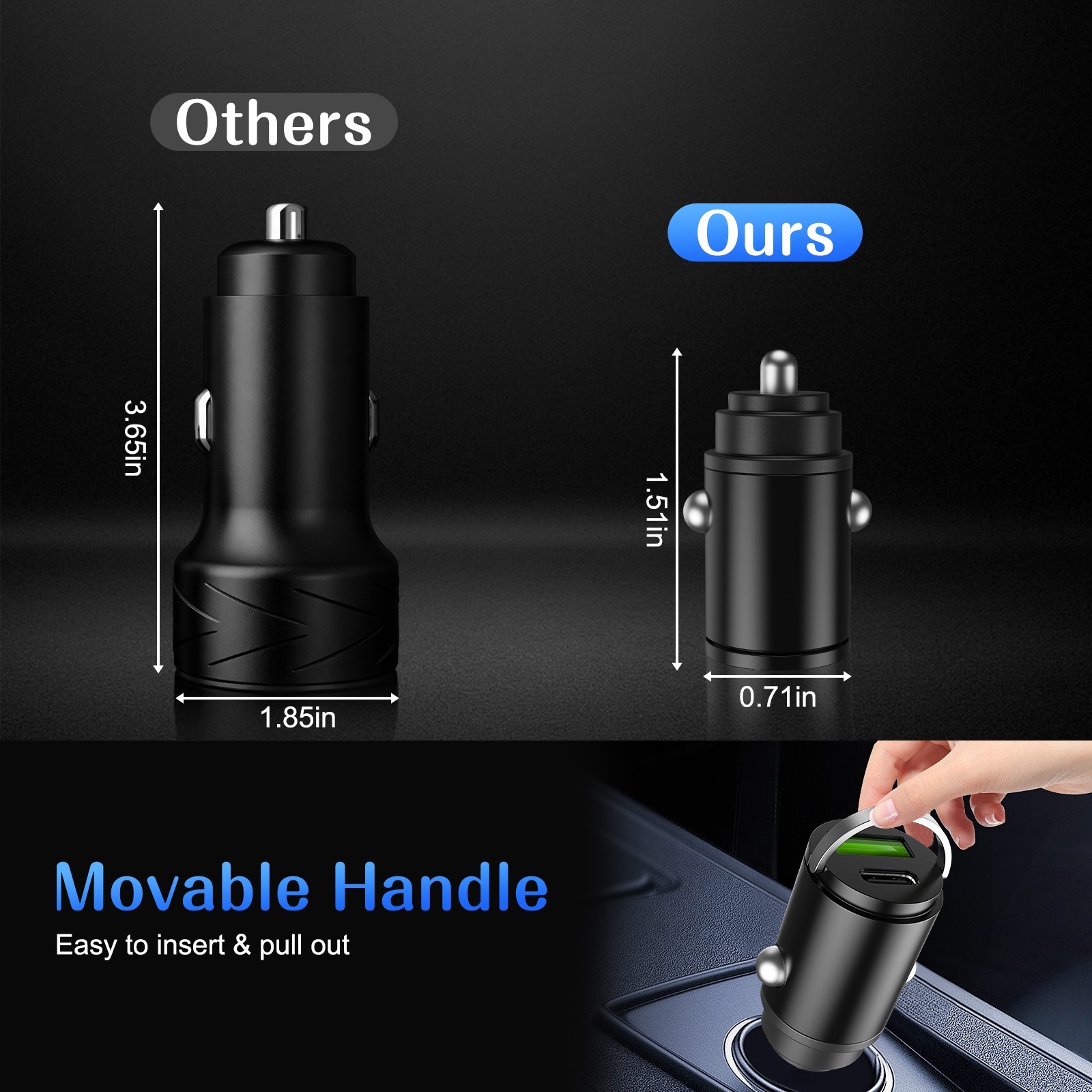12V-24V vehicles 100W Super Fast Car Charger 2-in 1 Cigarette Lighter Adapter