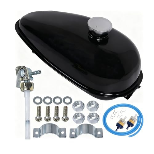 4L Metal Fuel Gas Tank with Cap, Spark Plug, Petcock, Fuel Line, Fits 49cc