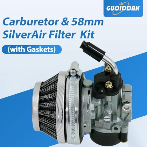 Carburetor & 58mm Silver Air Filter with Gaskets Kit For 49cc 60cc 66cc 80cc 2