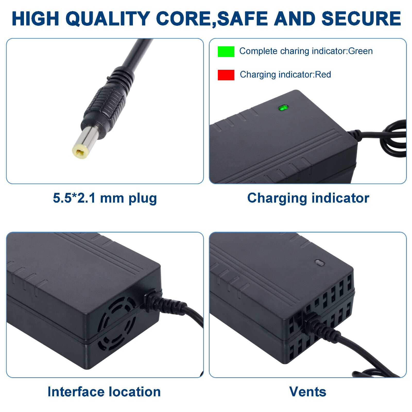 42V 5A Fast Charge Charger Power DC2.1 5.5×2.1mm for 36V Li-ion Lithium Battery