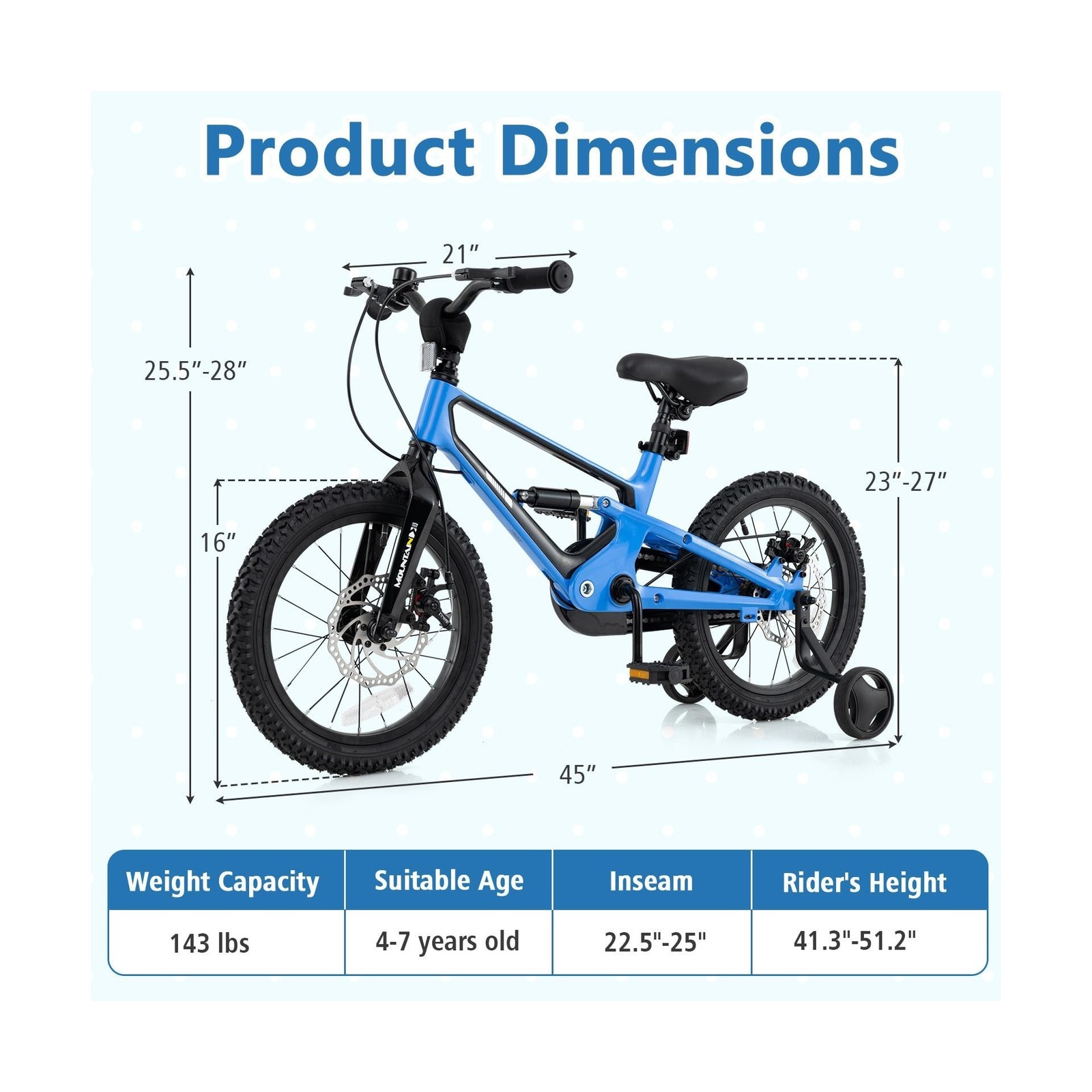 BABY JOY Kids Bike, 16″ Magnesium Sporty Bicycle with Dual Disc Brakes, Remov…