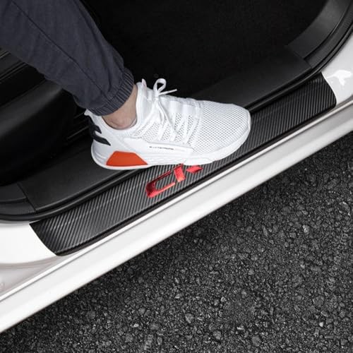 Carbon Fiber Style Leather Door Sill Protector,Scuff Plate Cover CRV RED1