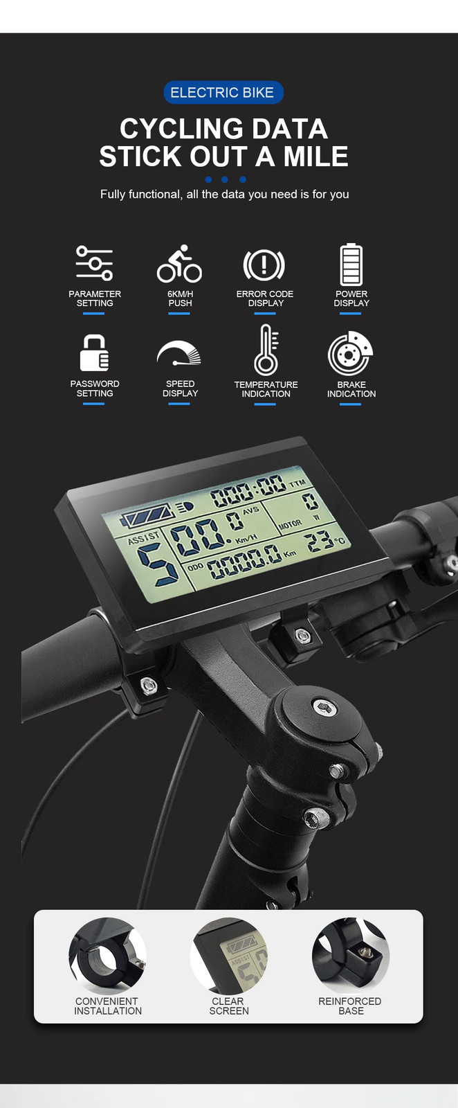 Ebike Dsiplay Waterproof SM Plug 24V 36V 48V 52V 60V 72V Intelligent Controller