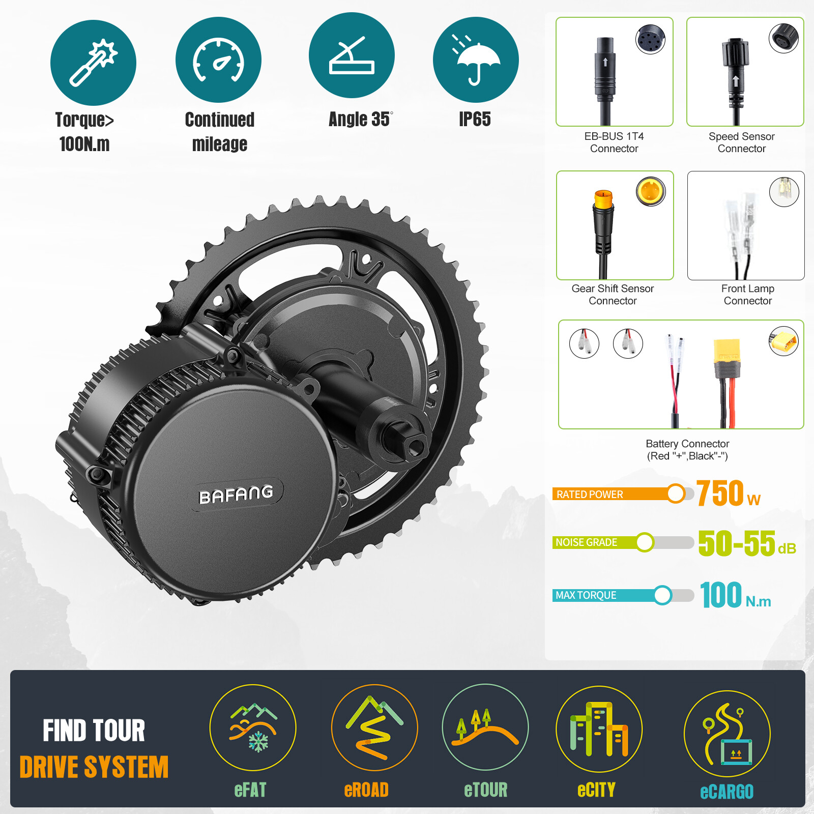 48V750W BAFANG Electric Bicycle Conversion Kits BBS02B DIY Mid Drive Motor+EKD01