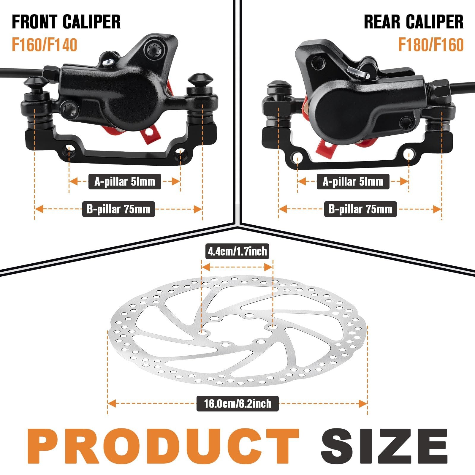 Hydraulic Brakes for E-Bike & Mountain Bike – 160mm Rotors, Ceramic Pads, 4 Pist