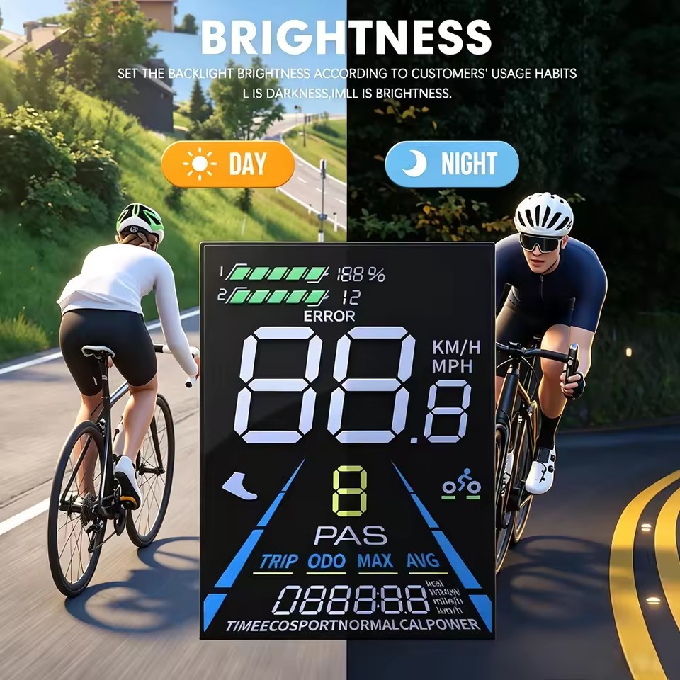 E-Bike LCD Display 24V-72V UART NFC Power Speed Meter Control Panel FS