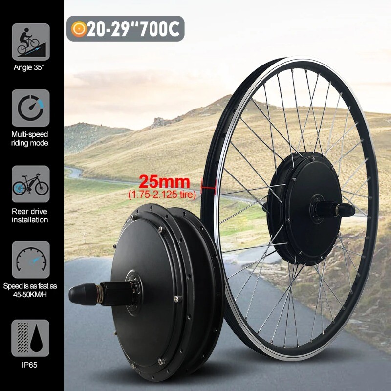 48V 1500W MTB EBike Conversion Kit Rear Cassette Hub Motor Wheel Dropout 142mm
