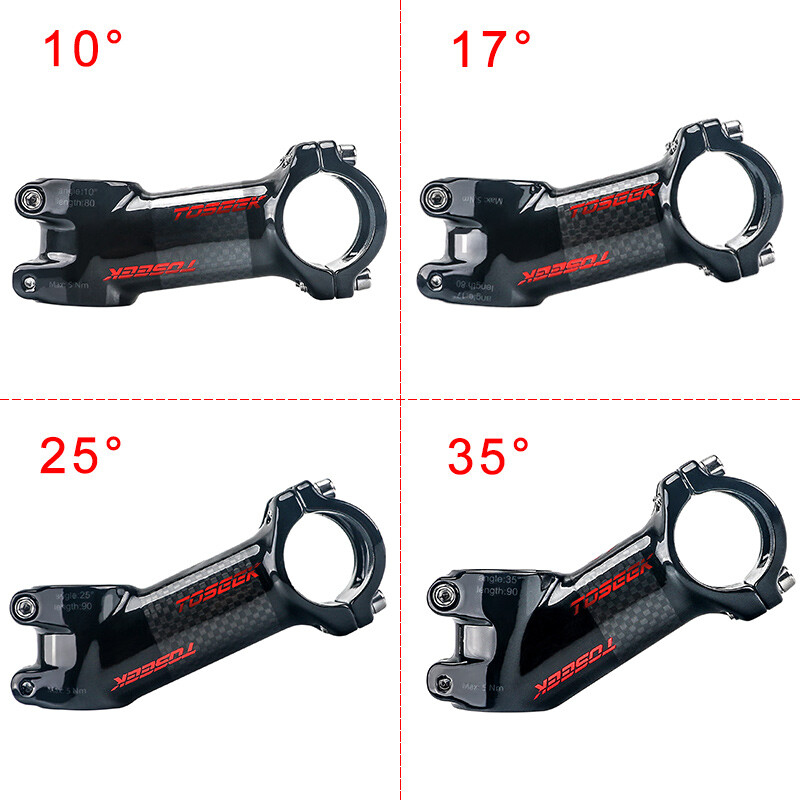 TOSEEK Bicycle Carbon Stem 10/17/25/35 Degree Road Cycling Handlebar Accessory