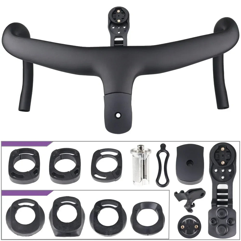 Carbon Fiber Road Bike Integrated Handlebar 400mm 420mm 440mm Computer Mount