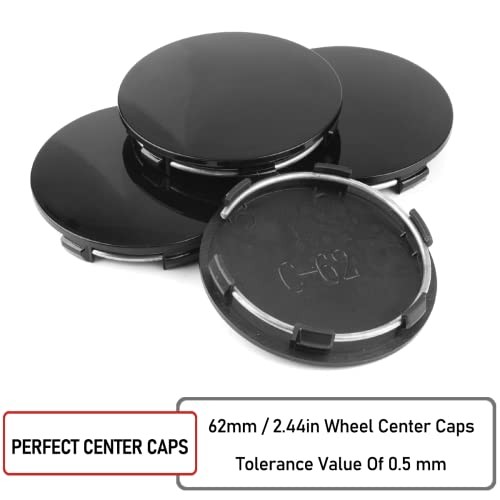 4PCS 62mm Wheel Center Caps Compatible with OD: 2.44 in, ID: 2.28 in Black