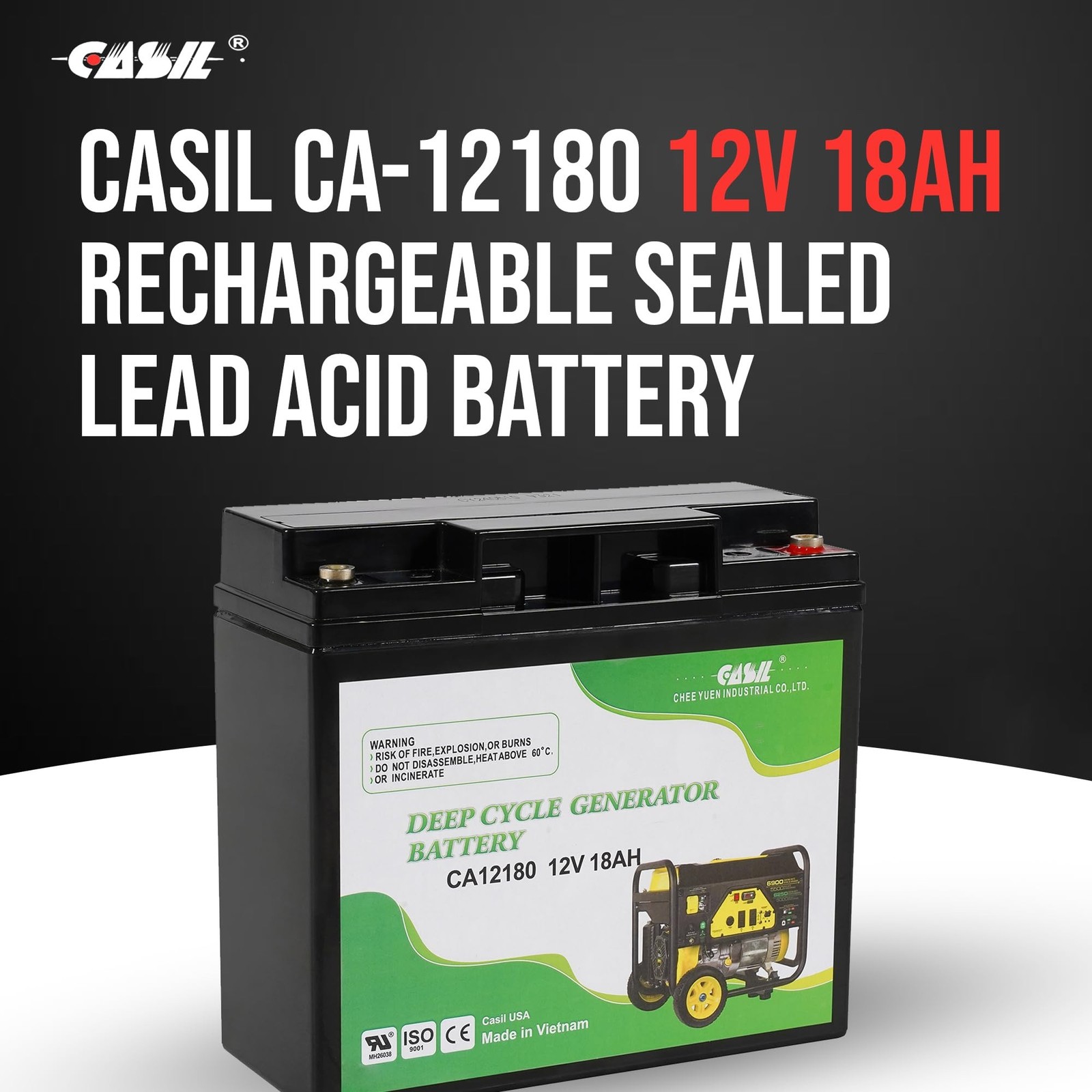 Casil 12V 18Ah Deep Cycle Generator Battery – Reliable Replacement for Cha