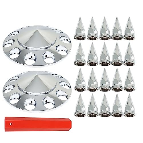 Front Hub Cover Set Chrome Wheel Cover with 33mm Nut Covers Spiked