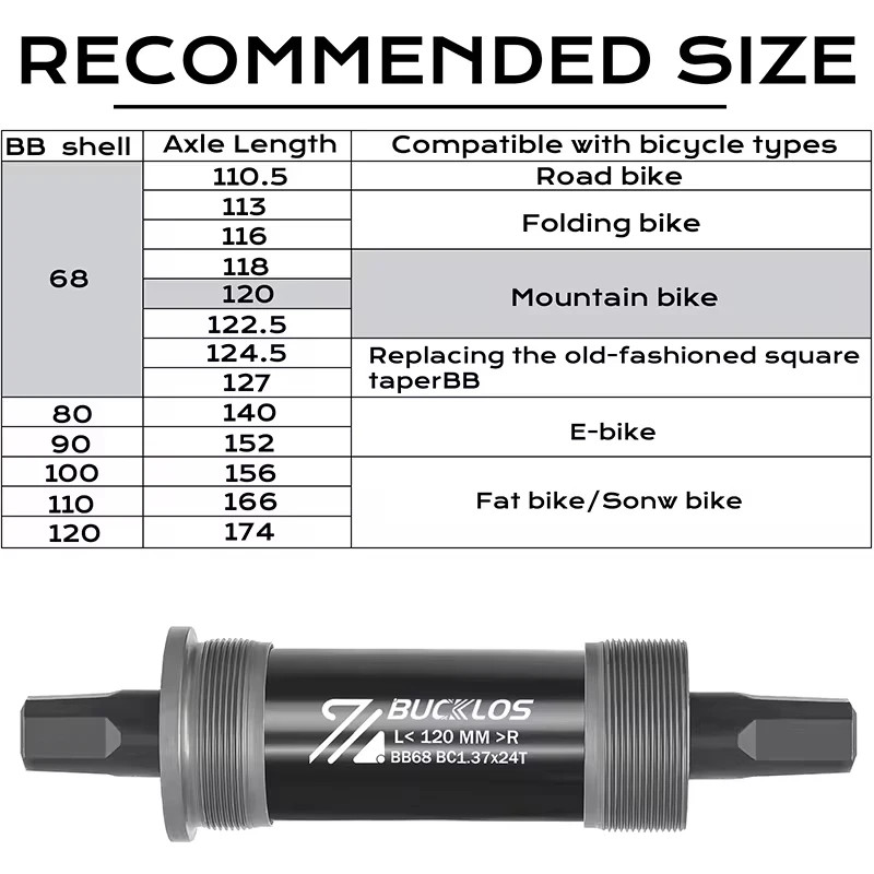 Square Taper Bottom Bracket BSA 68Mm 80Mm 90Mm 100Mm 110Mm BB for Mountain/Snow/