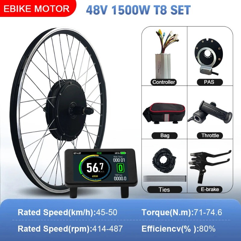 48V 1500W MTB EBike Conversion Kit Rear Cassette Hub Motor Wheel Dropout 142mm