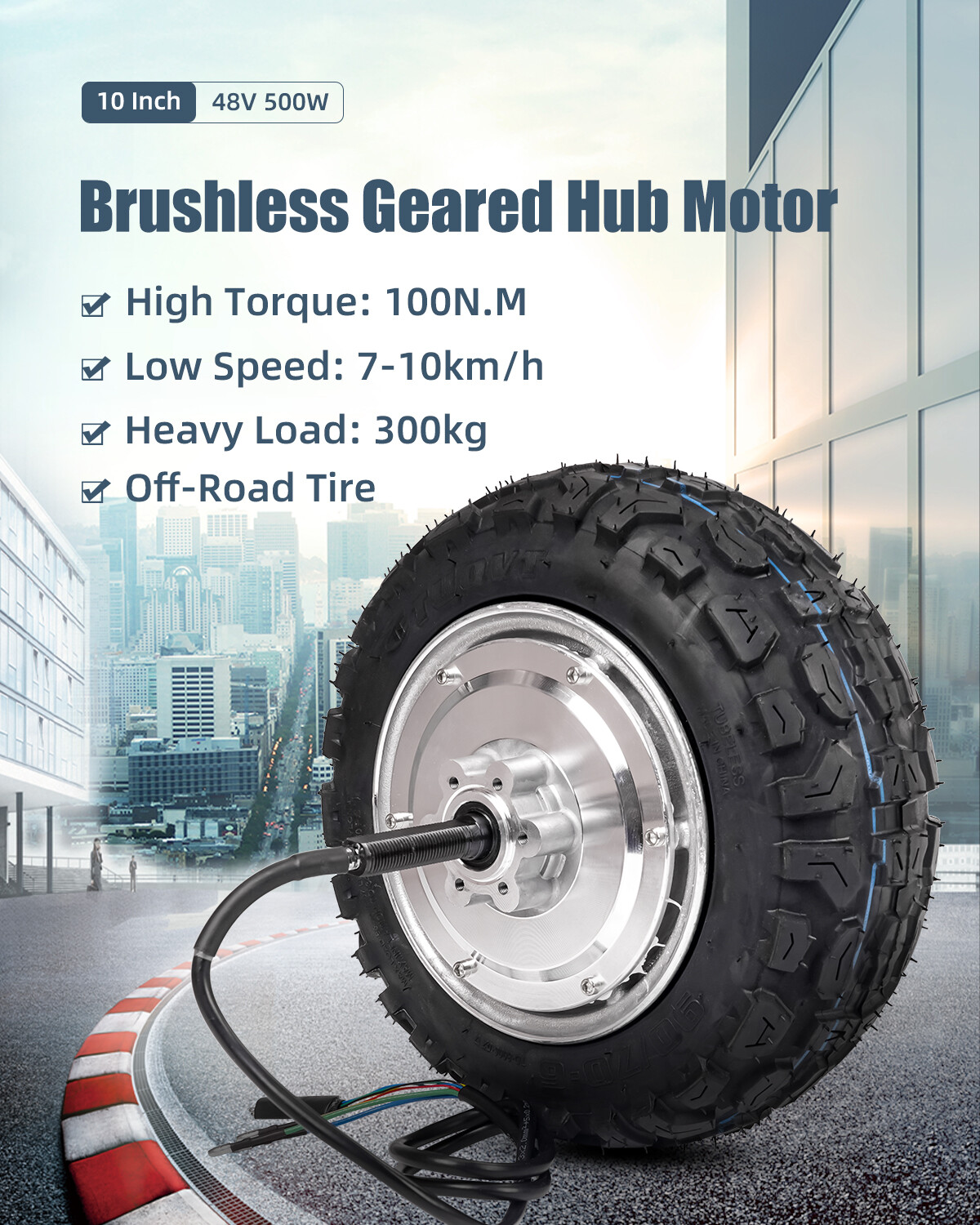 10 Inch 26V 36V 48V 500W Low Speed 7-10km/h Electric BLDC Wheel Geared Hub Motor