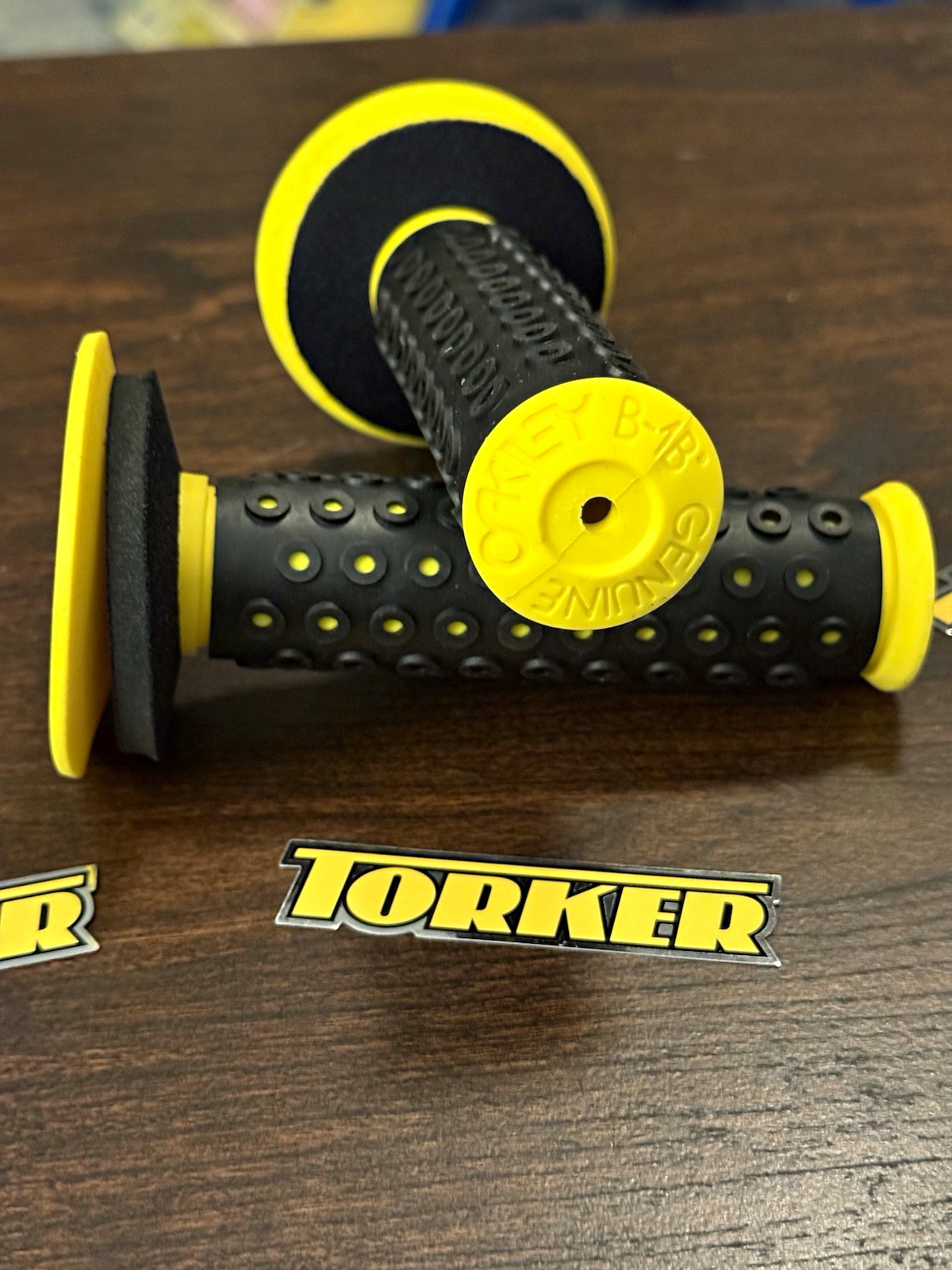 Torker B-1B BMX Handlebar Grips Black/Yellow Rubber Slip-On Pair (2)