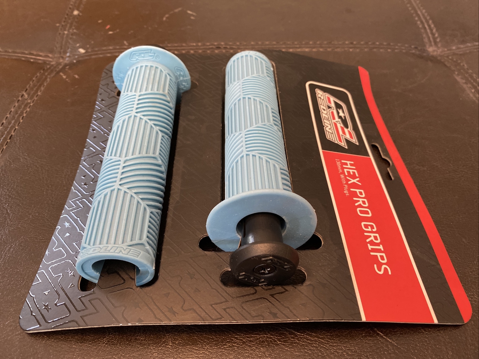 Redline Hex Pro 130mm BMX Grips with Plugs, Light Blue