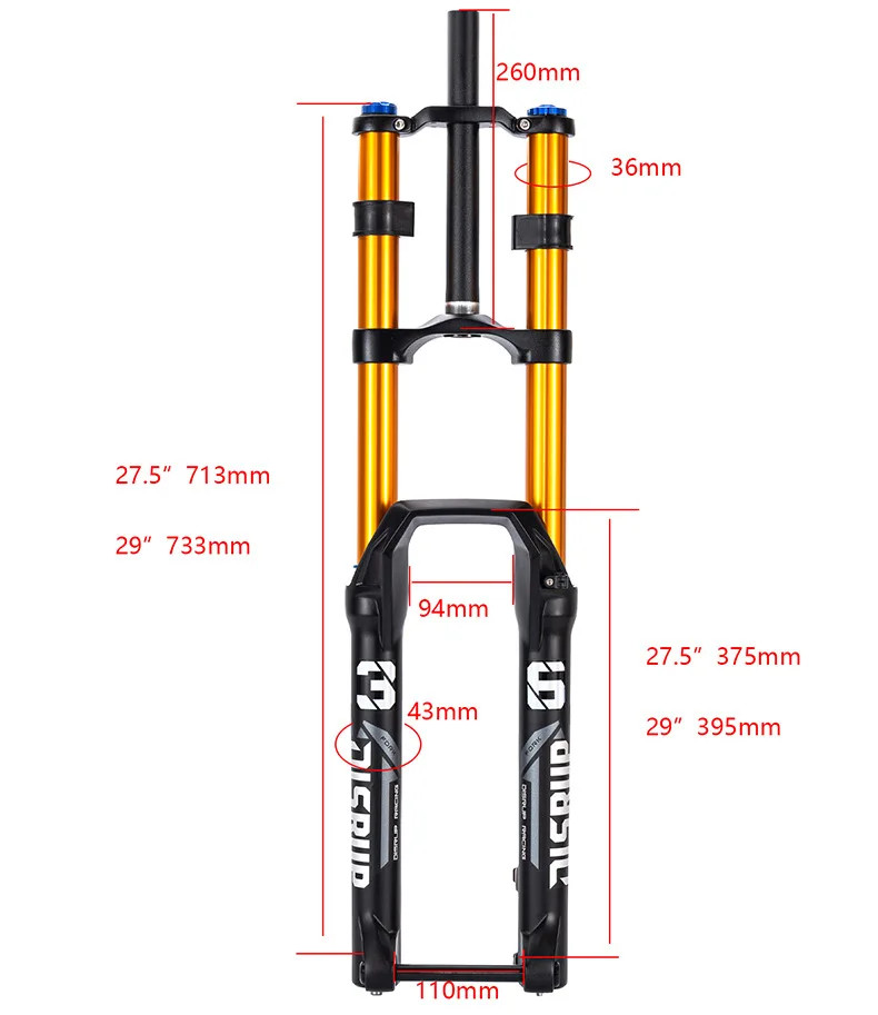 27.5/29 Inch Mountain Bike Dual-Crown Air Fork BOOST Thru Axle Suspension Fork