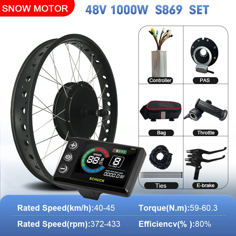 48V 1000W 4.0Tyre Rear Rotate Hub Motor Wheel for Snow E-bike Conversion Kit