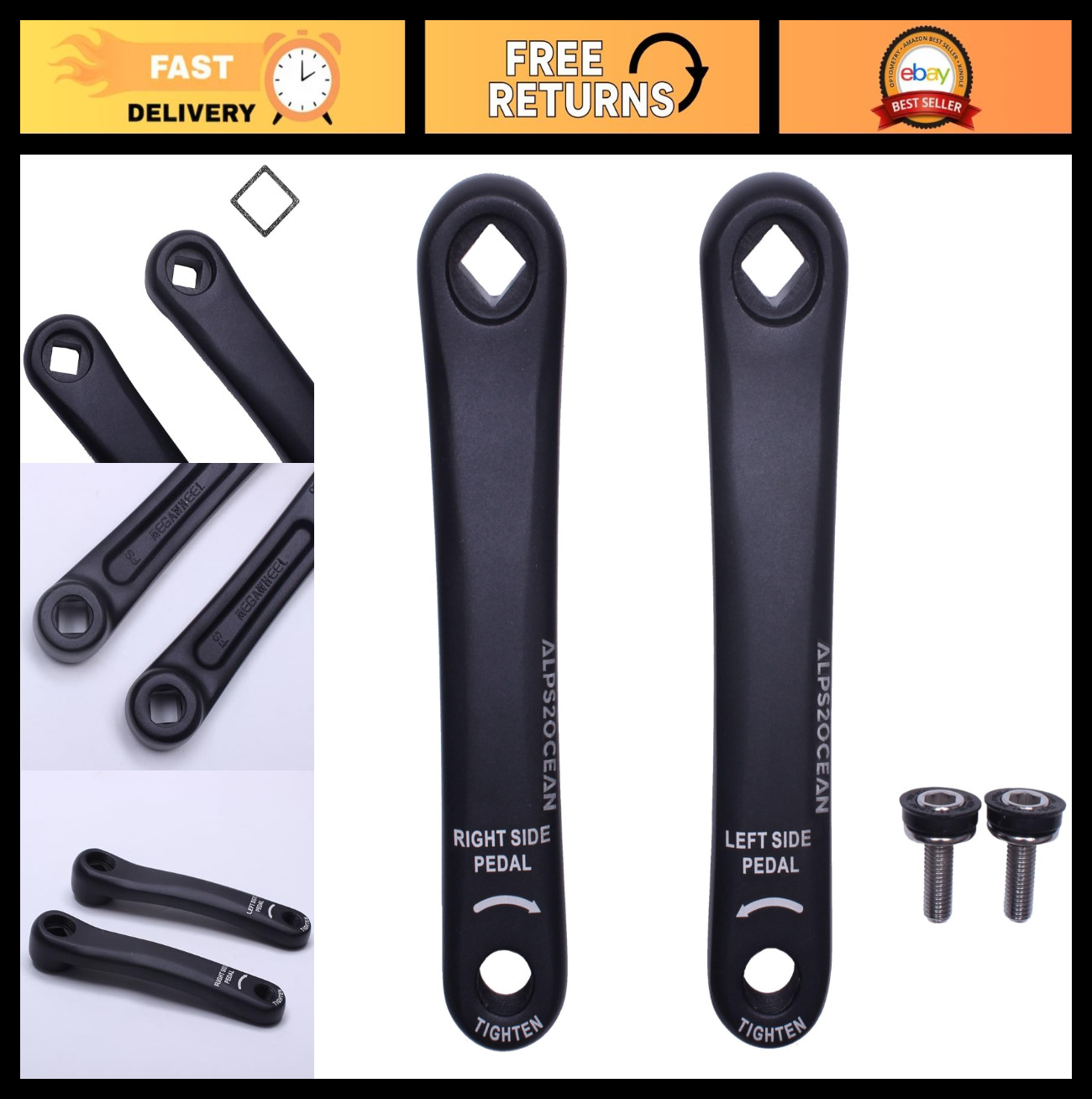 Adjustable Bike Crank Arms 89MM-175MM, Diamond Hole Design for E-Bikes