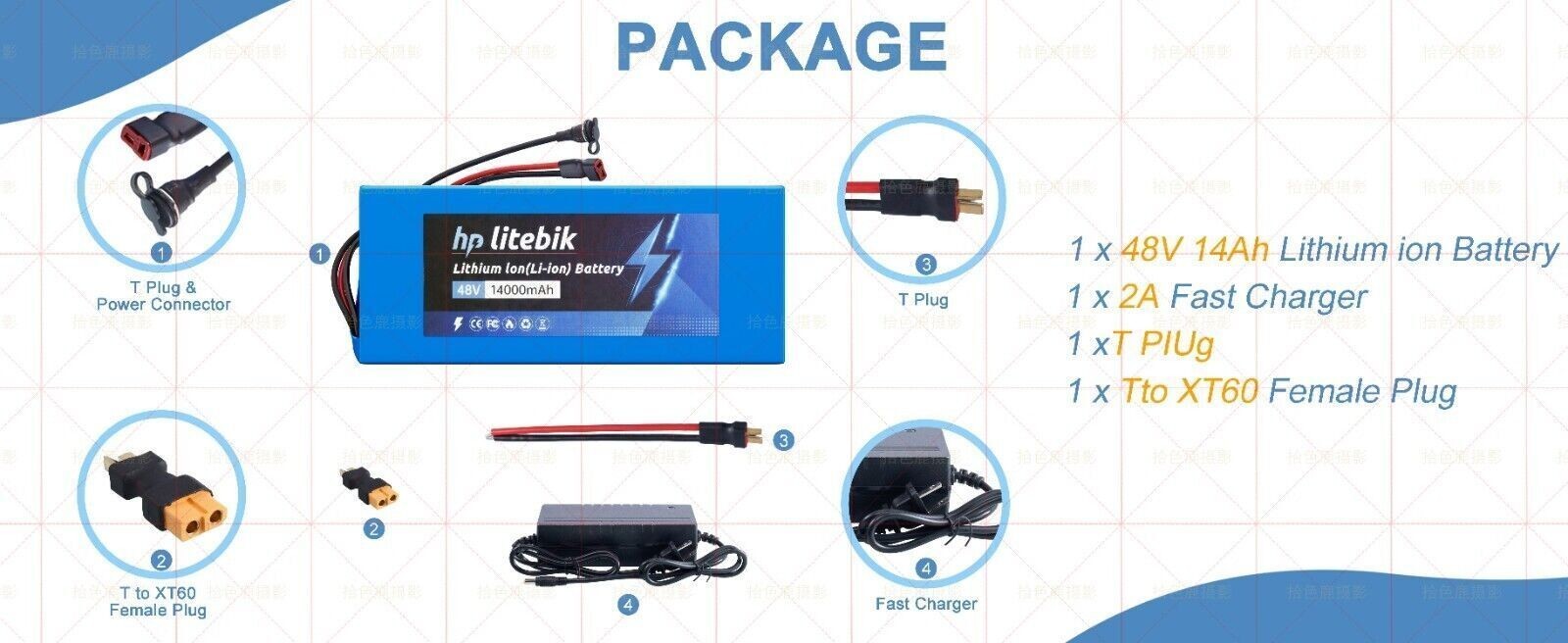 48V 14Ah Lithium Battery For 500W 750W 1000W 1500W E-Bike Electric Bike Motor