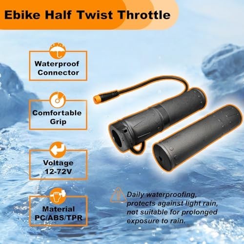 Ebike Half Twist Throttle 3 Pin Waterproof 12V 24V 36V 48V 60V 72V For 22mm