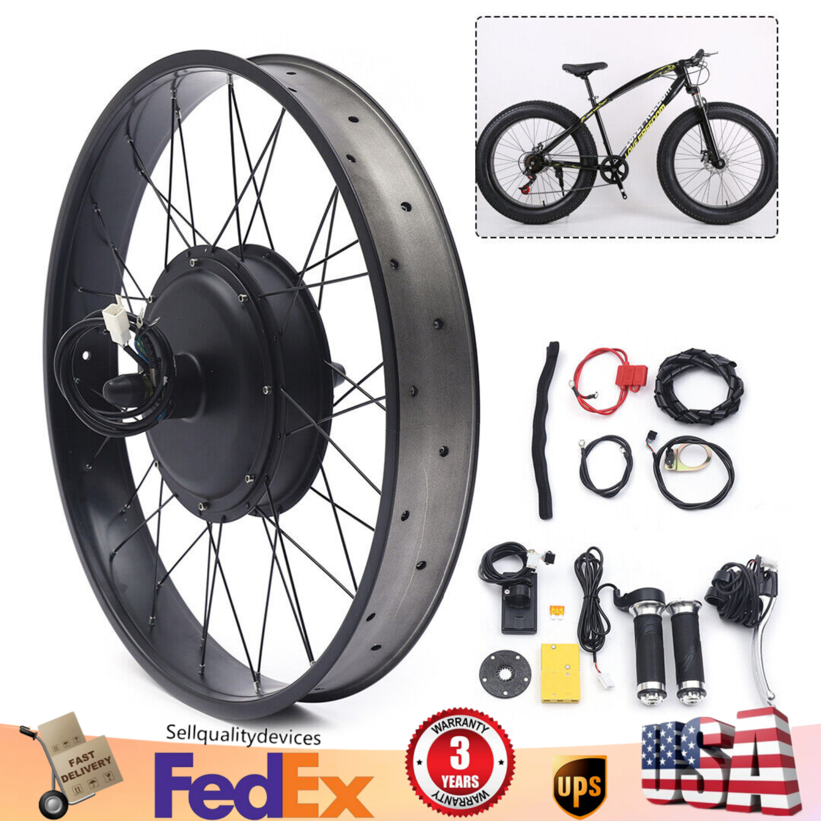 26″ Rear Hub Motor LCD E-Bike Electric Bicycle Conversion Kit Fat Tire 48V 1500W