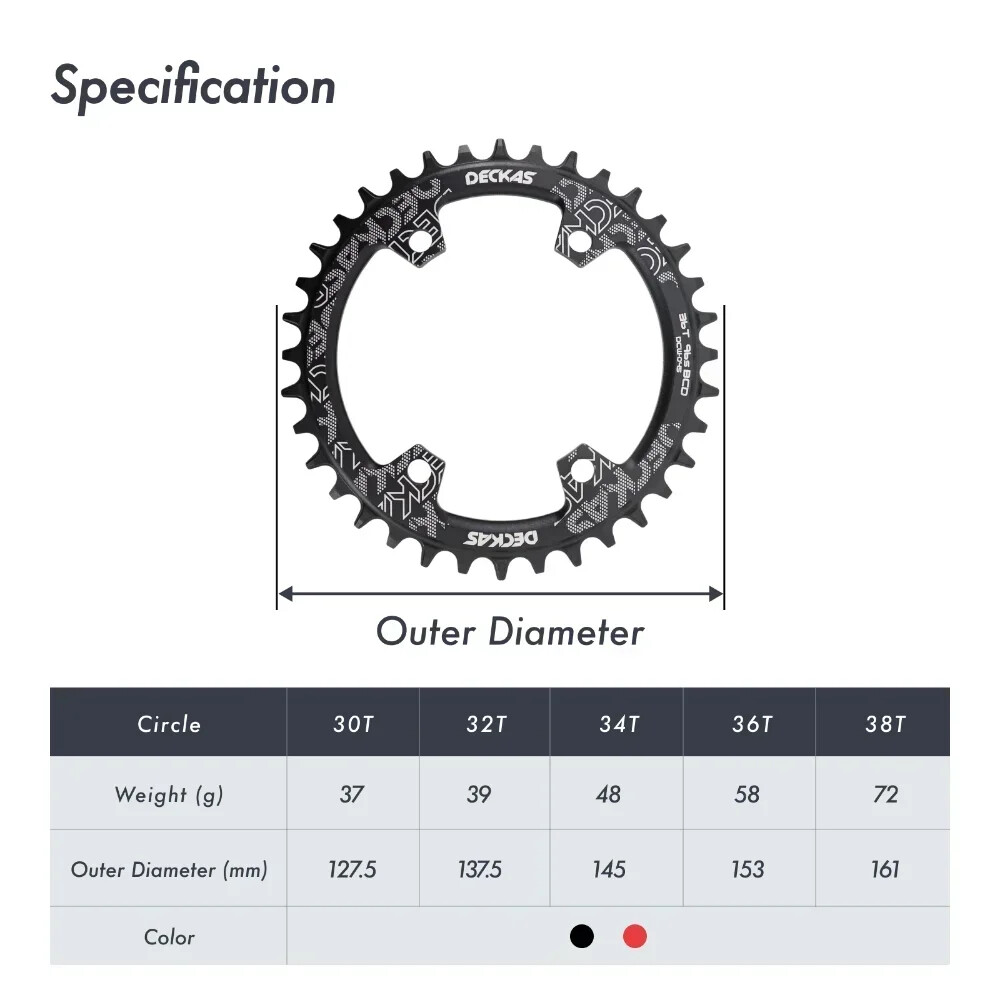 Deckas 96BCD Bike Chainring Round 32T-42T for Shimano M7000 M8000 M9000 M5100