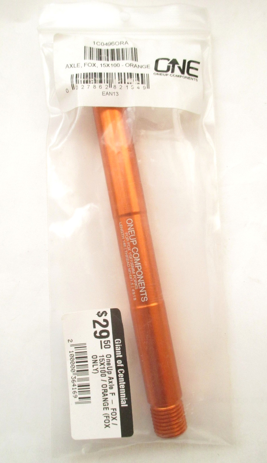 New OneUp Orange Front Axle, 15 x 100mm. For Fox Forks.