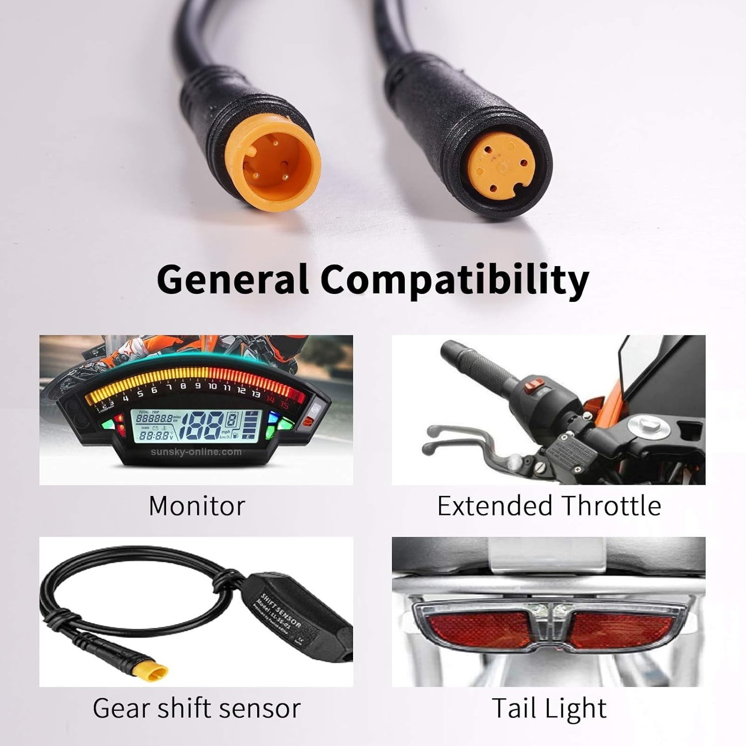 Ebike Extension Cable 2-9 Pin Waterproof Plug for Light Throttle Display 80cm