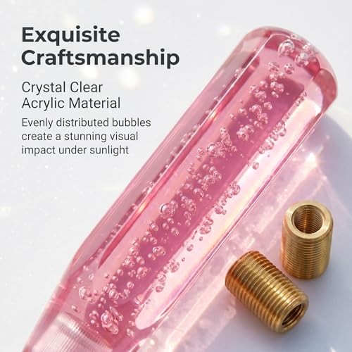 1 PC Car Shift Knob, 1.89 x 5.91 Inches Crystal Pink Acrylic Gear Shift Knob,