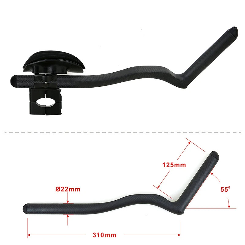 Carbon Fiber Bicycle Triathlon Bar 55° Degree Anti-slip Integrated Aero Rest Bar