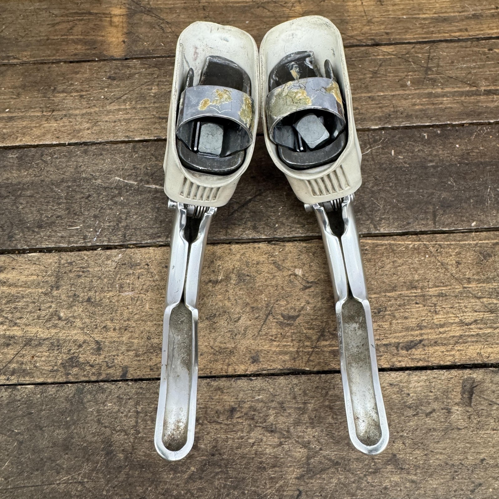 Vintage Campagnolo Brake Levers C-Record Chrous White Hoods 4-Finger Drop Bar