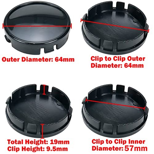 Wheel Center Caps,64mm Rim Hub Center Covers Outer 64 mm, Inner 64 mm Black