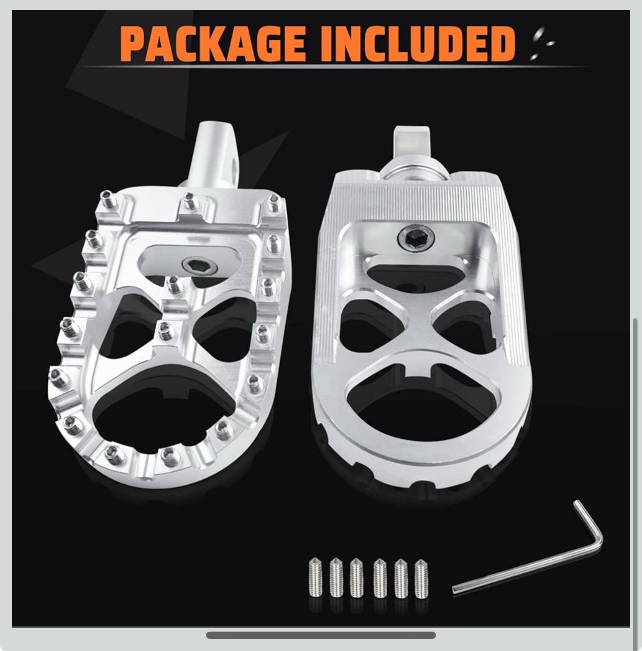 CNC Wide Fat Footpegs 360° Roating MX Foot Pegs Chopper Bobber Style Silver