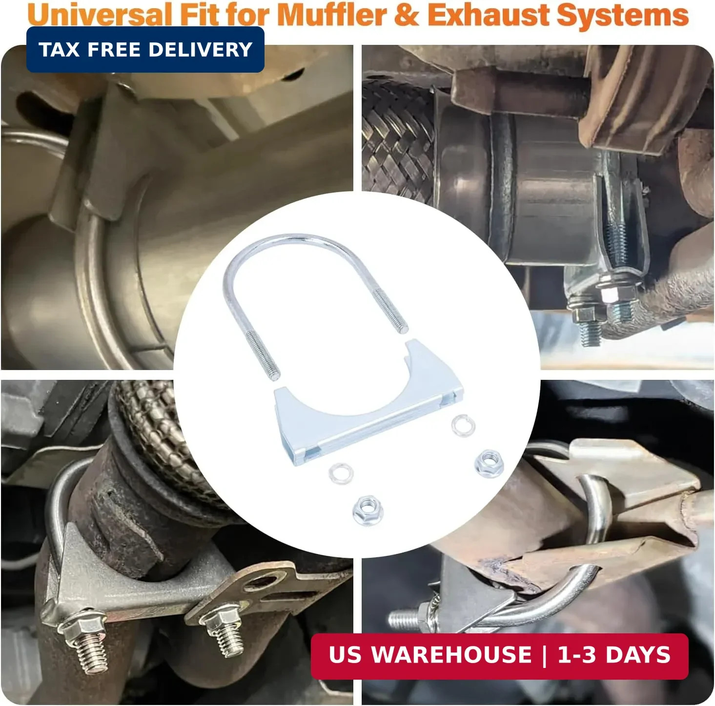 2 Pack 3″ U Bolt Clamp Saddle-Style Muffler Exhaust Clamps on Tip Pipes 76 mm St