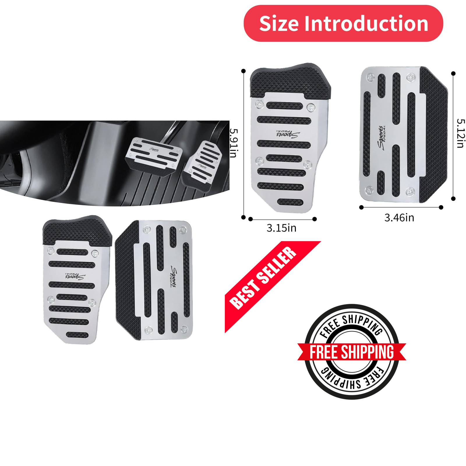 1 Pack 2 White Non-Slip Car Pedal Pad Kit, Premium Aluminum Alloy Brake Pedals