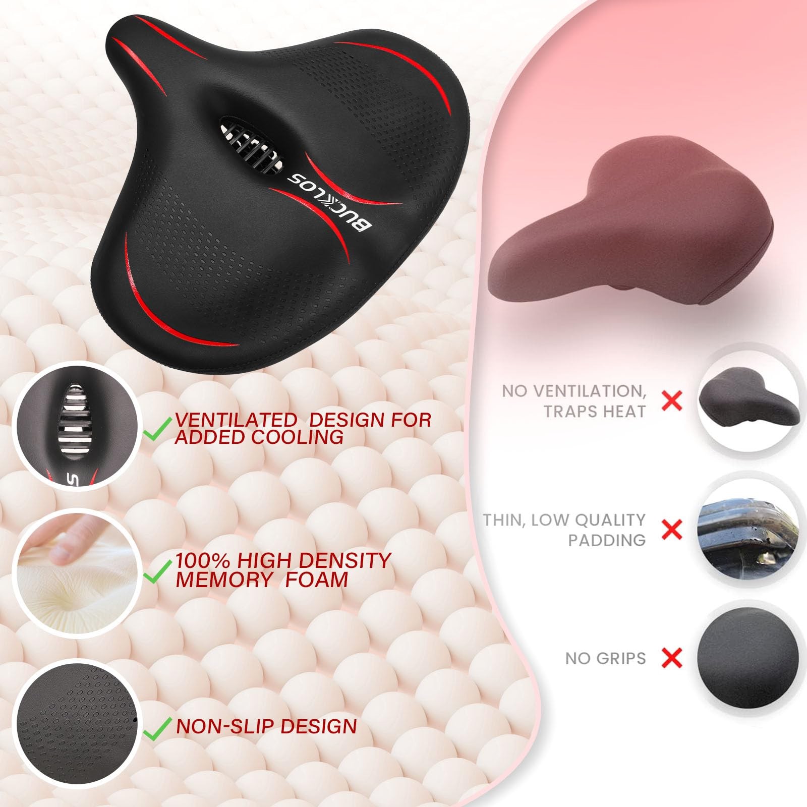 Wide Bike Seat for Men Women Ebike Seats Comfort Extra Large Comfortable Bicycle