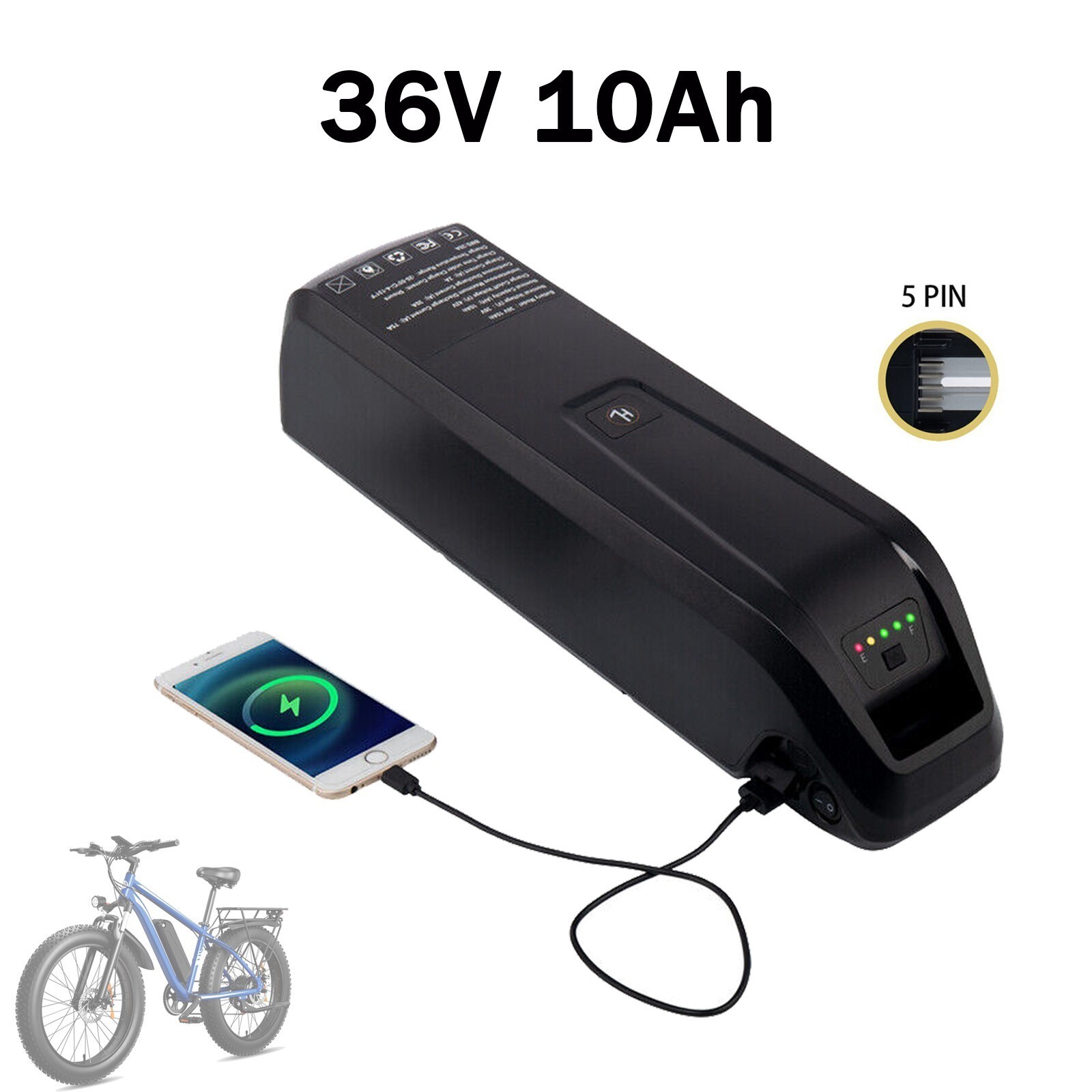 Hailong 36V 10Ah Lithium Ebike Battery For 200-1000W Motor Electric Battery 5Pin